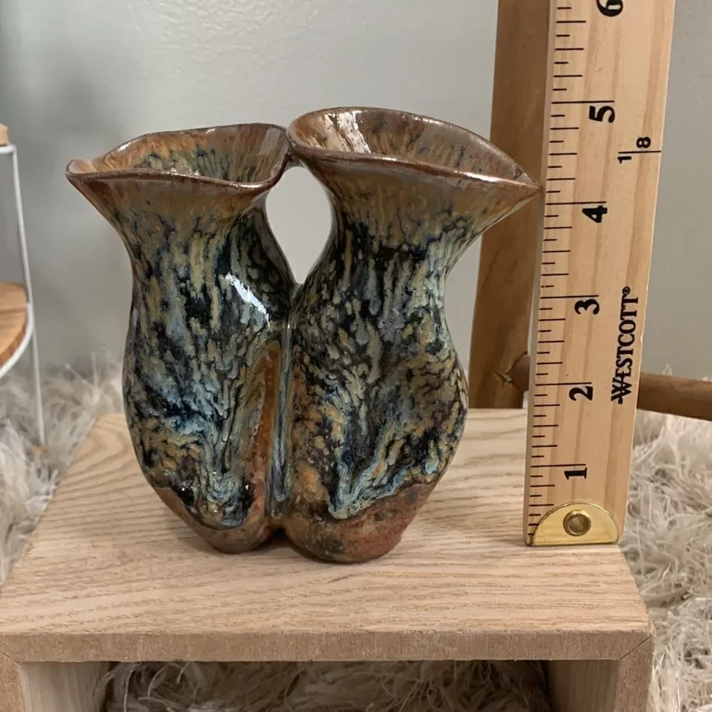 Stoneware Vase Handmade Double Bud Pottery Vase Decor
